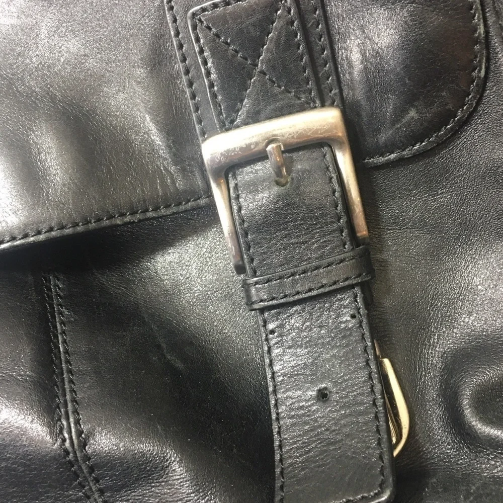 Fossil Brand black leather large satchel book bag